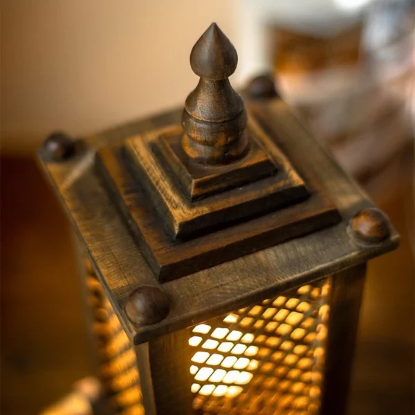 Handcrafted Carved Wood Lantern Lamp