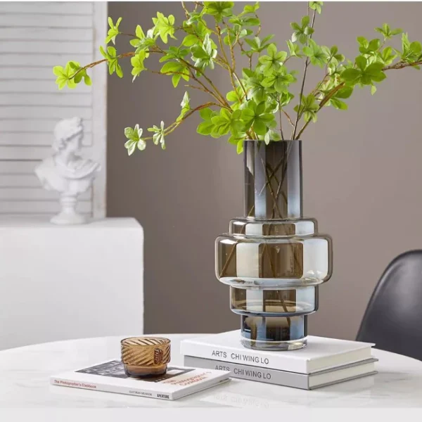 Smoky Grey Sculptural Glass Vase