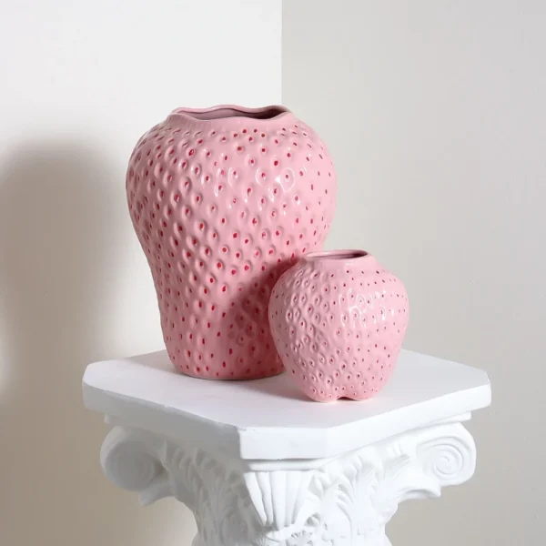 Strawberry Bloom Ceramic Vase