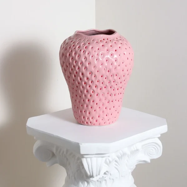 Strawberry Bloom Ceramic Vase