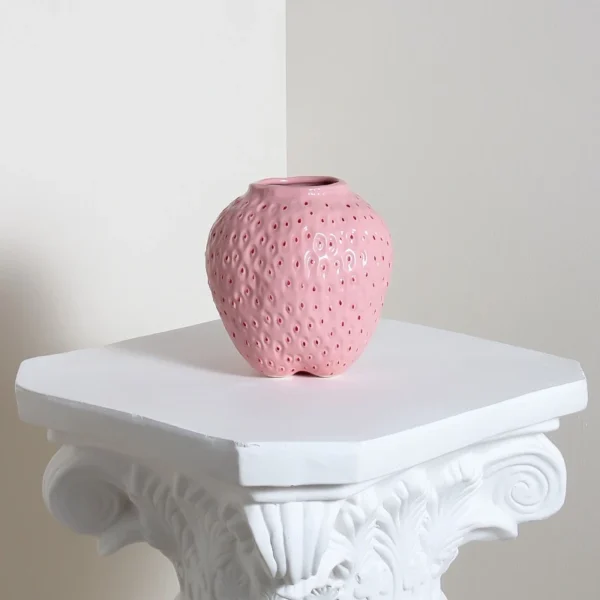 Strawberry Bloom Ceramic Vase