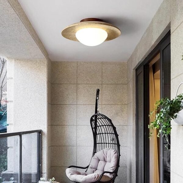 Wabi-Sabi Travertine Disc Ceiling Lamp