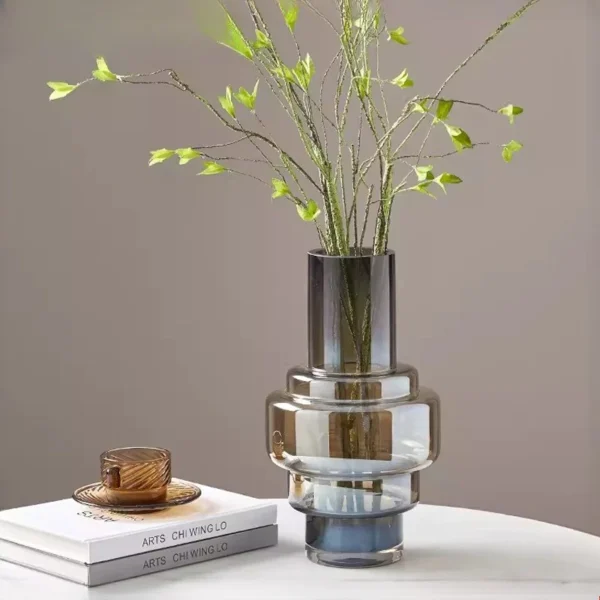 Smoky Grey Sculptural Glass Vase