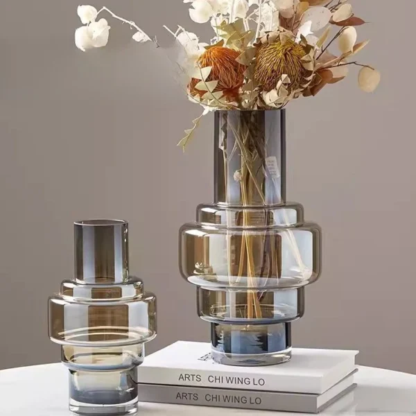 Smoky Grey Sculptural Glass Vase
